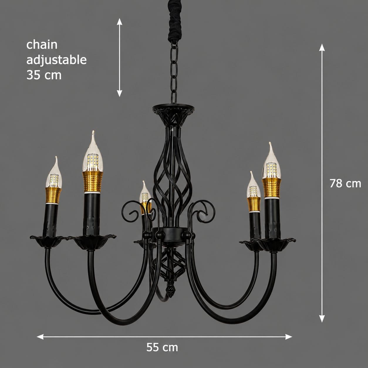Lustra Flippy ANJOUX Magno, 5xE14, Diametru 55cm, Negru, Inaltime Reglabila, Metal — imagine 9