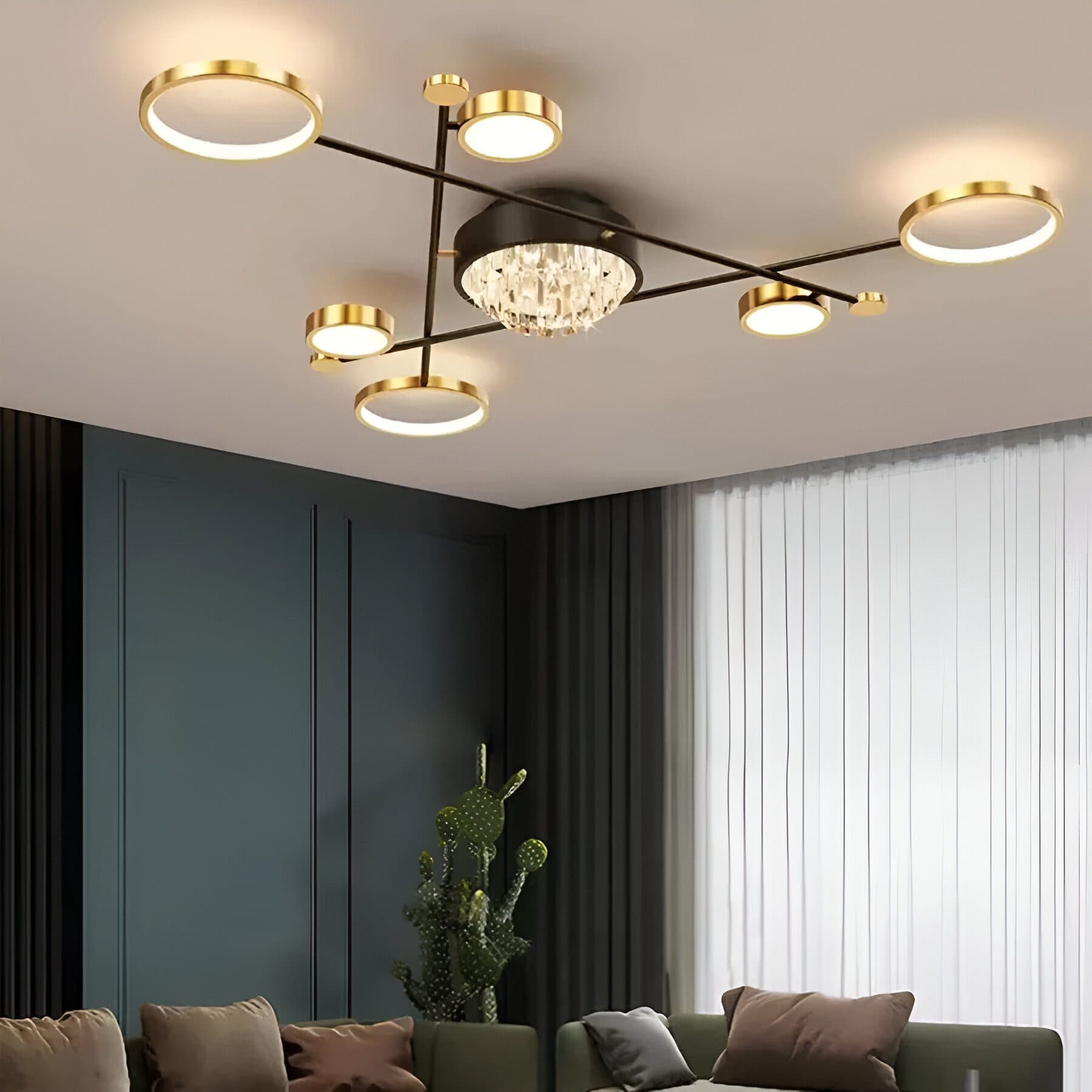 Lustra LED Flippy cu telecomanda 38W 6 Elementele Negru Auriu — imagine 3