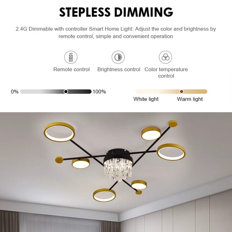 Lustra LED Flippy cu telecomanda 38W 6 Elementele Negru Auriu — imagine 6
