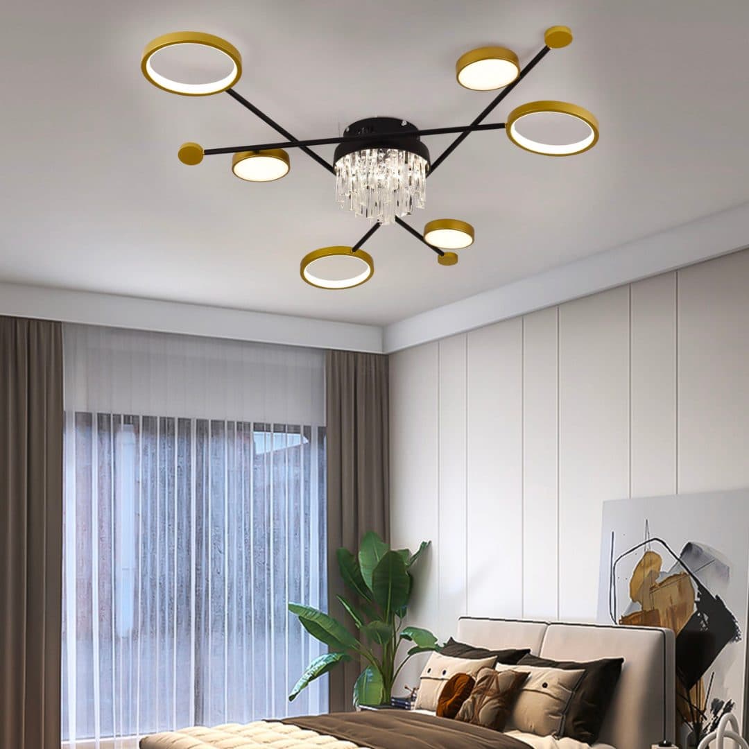 Lustra LED Flippy cu telecomanda 38W 6 Elementele Negru Auriu — imagine 7
