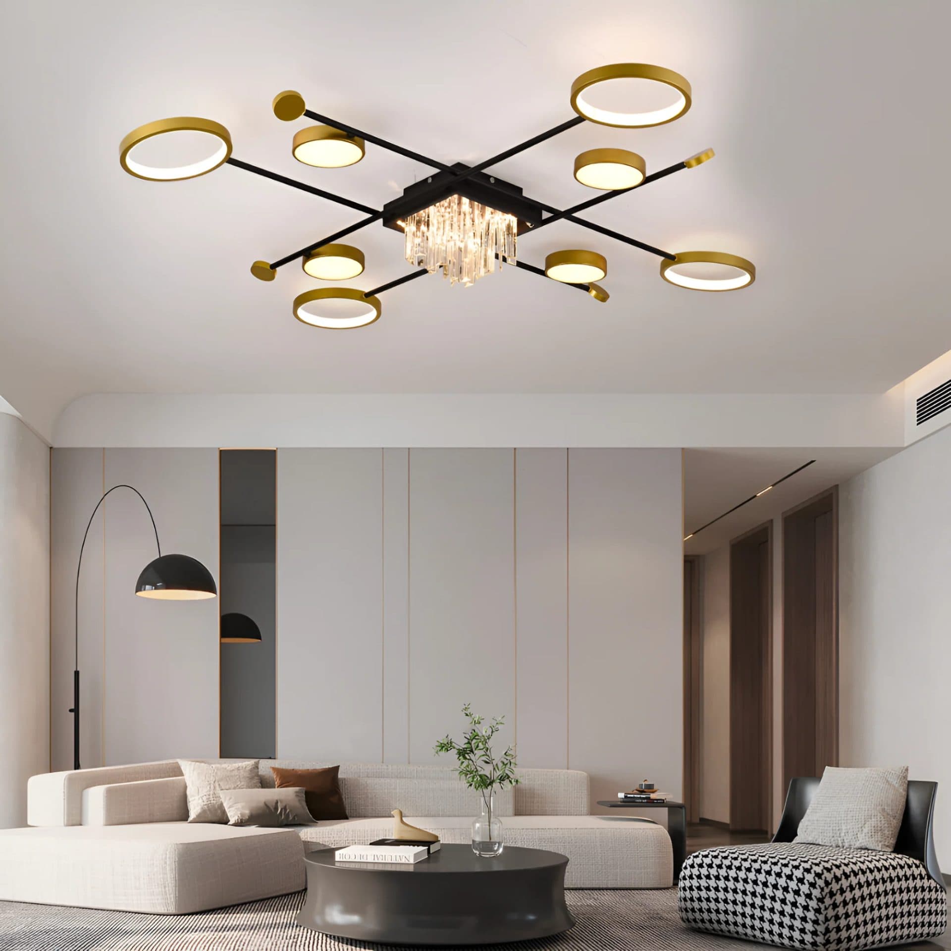 Lustra LED Flippy cu telecomanda 46W 8 Elementele Negru Auriu — imagine 1