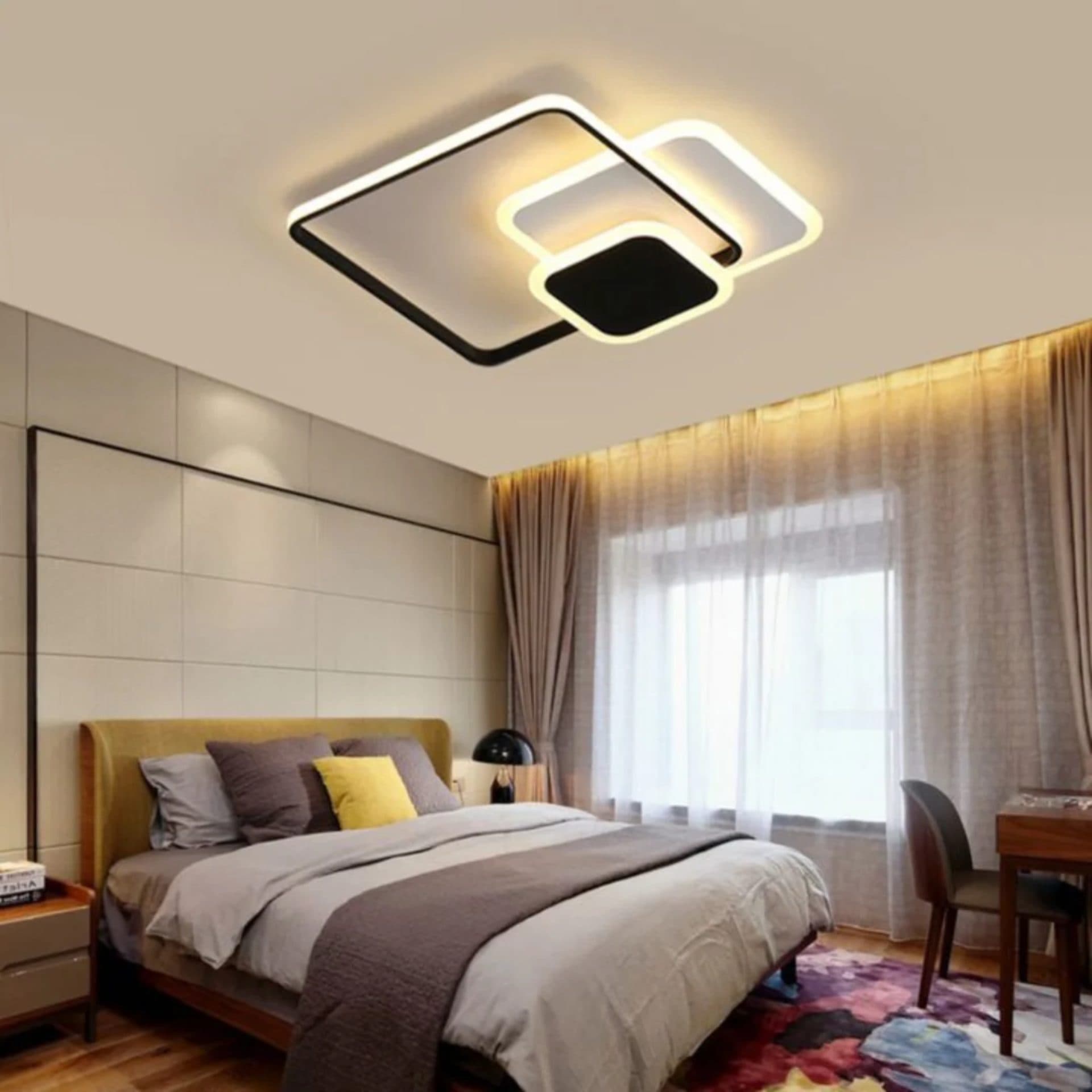 Lustra LED Flippy ANEMONA 71W, 3 Patrate, telecomanda, Negru — imagine 1