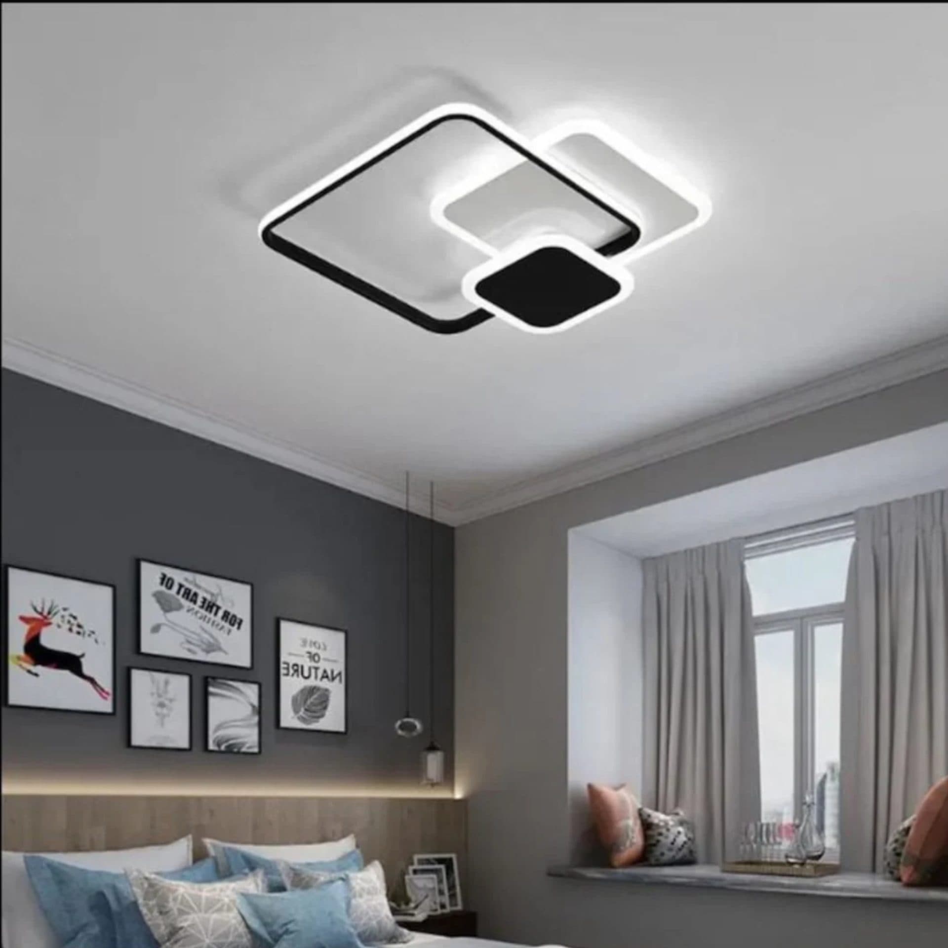 Lustra LED Flippy ANEMONA 71W, 3 Patrate, telecomanda, Negru — imagine 2