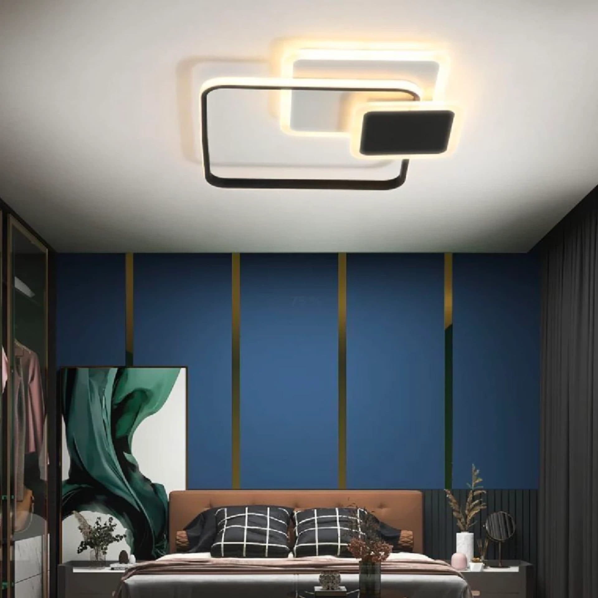 Lustra LED Flippy ANEMONA 71W, 3 Patrate, telecomanda, Negru — imagine 3