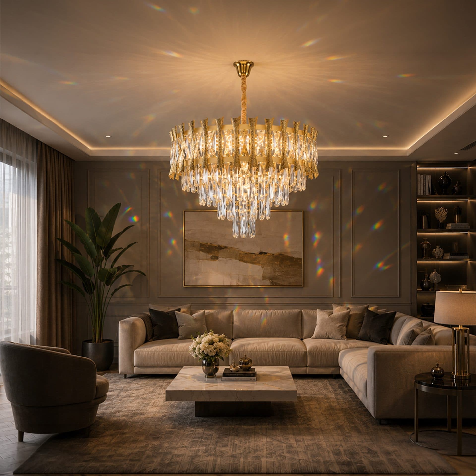 Candelabru Cristal Suspendat Flippy 3xE14 Auriu Lucios — imagine 1