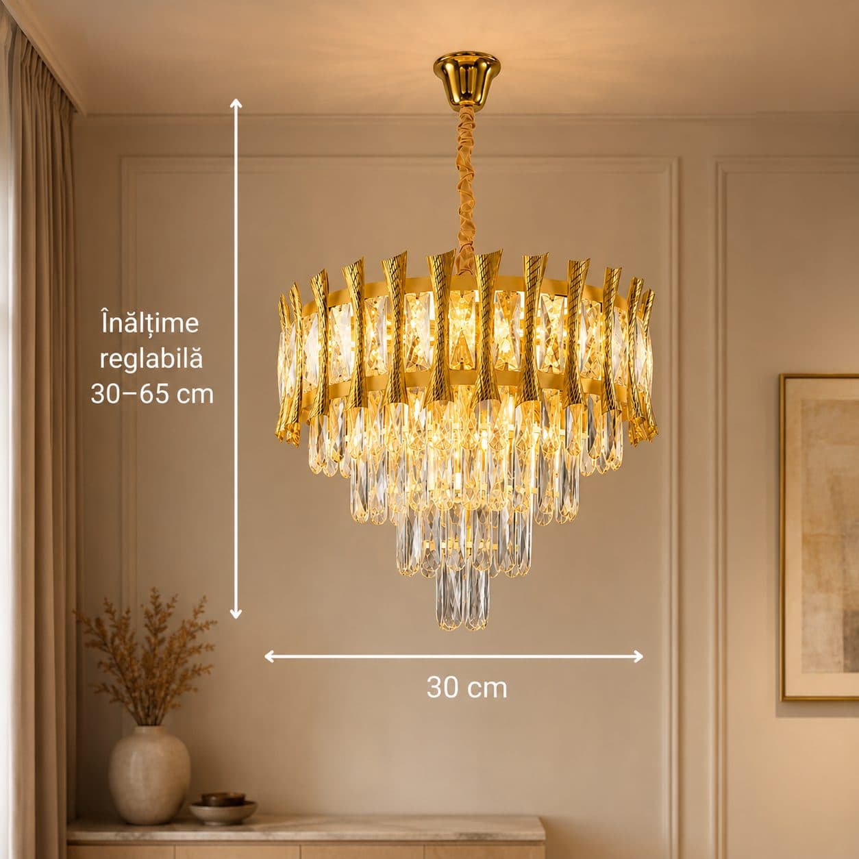 Candelabru Cristal Suspendat Flippy 3xE14 Auriu Lucios — imagine 3