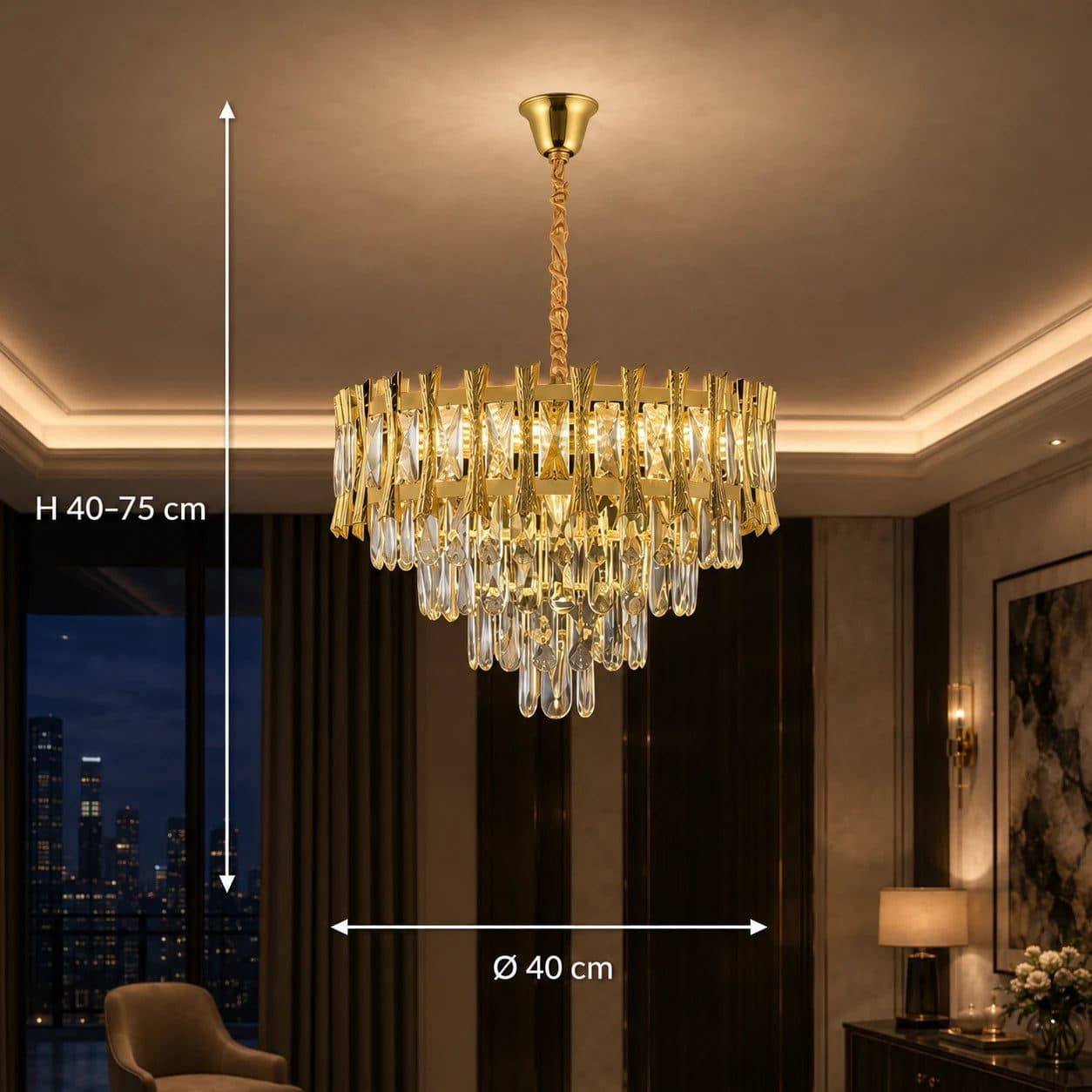 Candelabru Cristal Flippy HAMPTON Nobile 5xE14, Diametru 40cm, Auriu Lucios — imagine 9