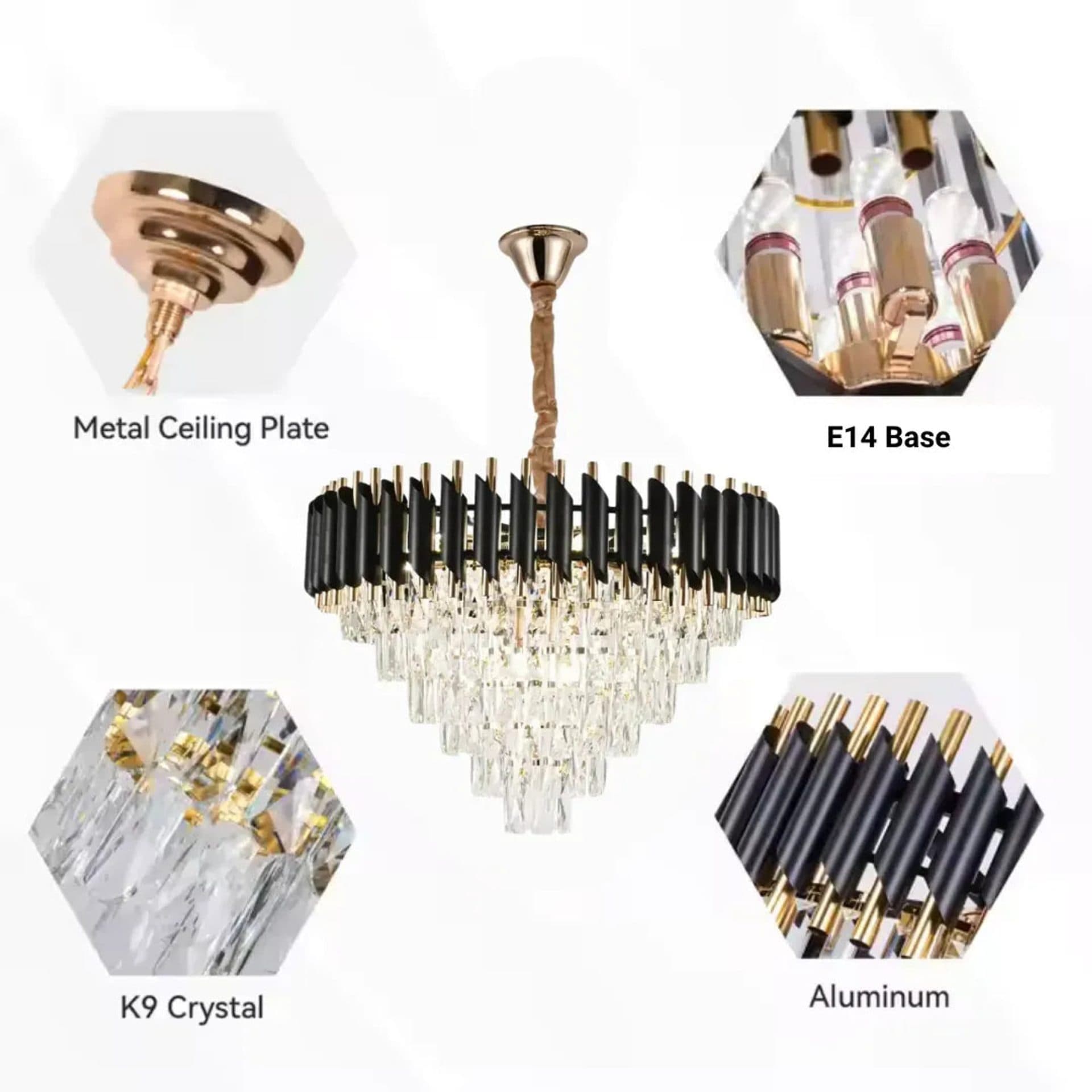 Candelabru Flippy Cristal VERSAILLES Magno 8xE14, Diametru 60cm, Negru si Auriu, Inaltime Reglabila — imagine 2