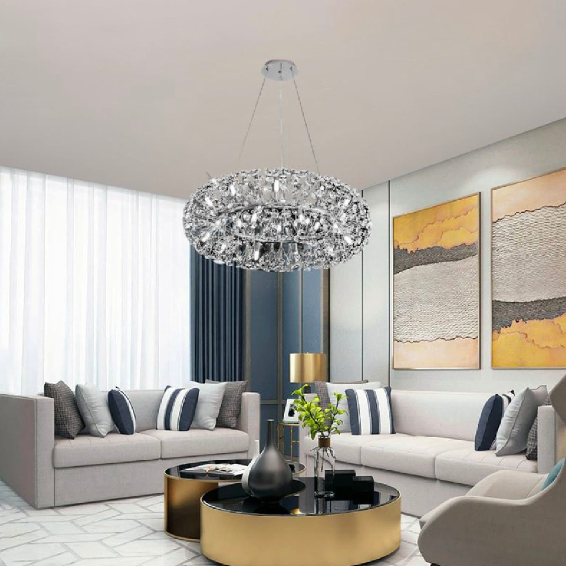 Candelabru Flippy Cristal SEGOVIA Magno 12x E14, Diametru 60cm, Crom Lucios, Inaltime Reglabila — imagine 3