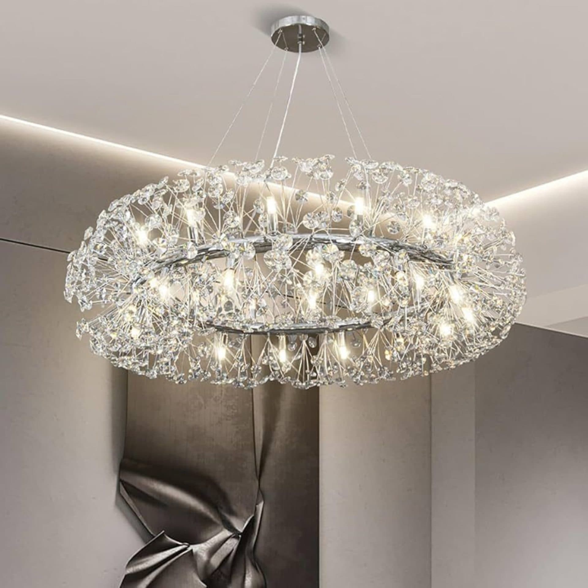 Candelabru Flippy Cristal SEGOVIA Magno 12x E14, Diametru 60cm, Crom Lucios, Inaltime Reglabila — imagine 5