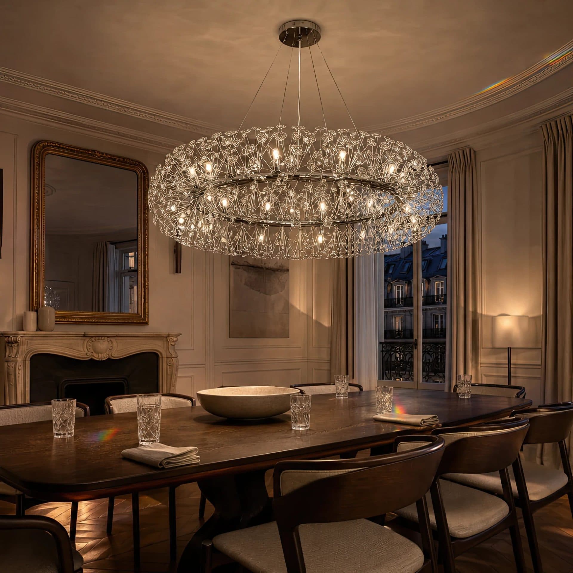 Candelabru Flippy Cristal SEGOVIA Magno 12x E14, Diametru 60cm, Crom Lucios, Inaltime Reglabila — imagine 9