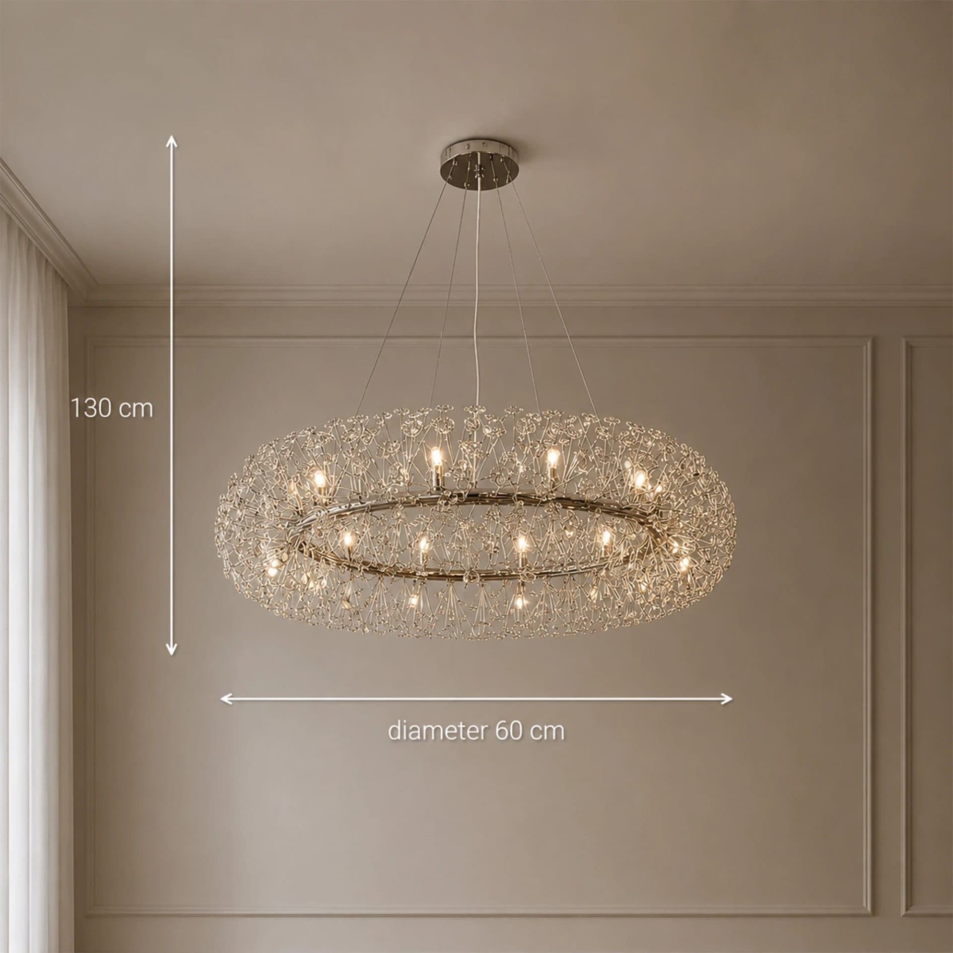 Candelabru Flippy Cristal SEGOVIA Magno 12x E14, Diametru 60cm, Crom Lucios, Inaltime Reglabila — imagine 12