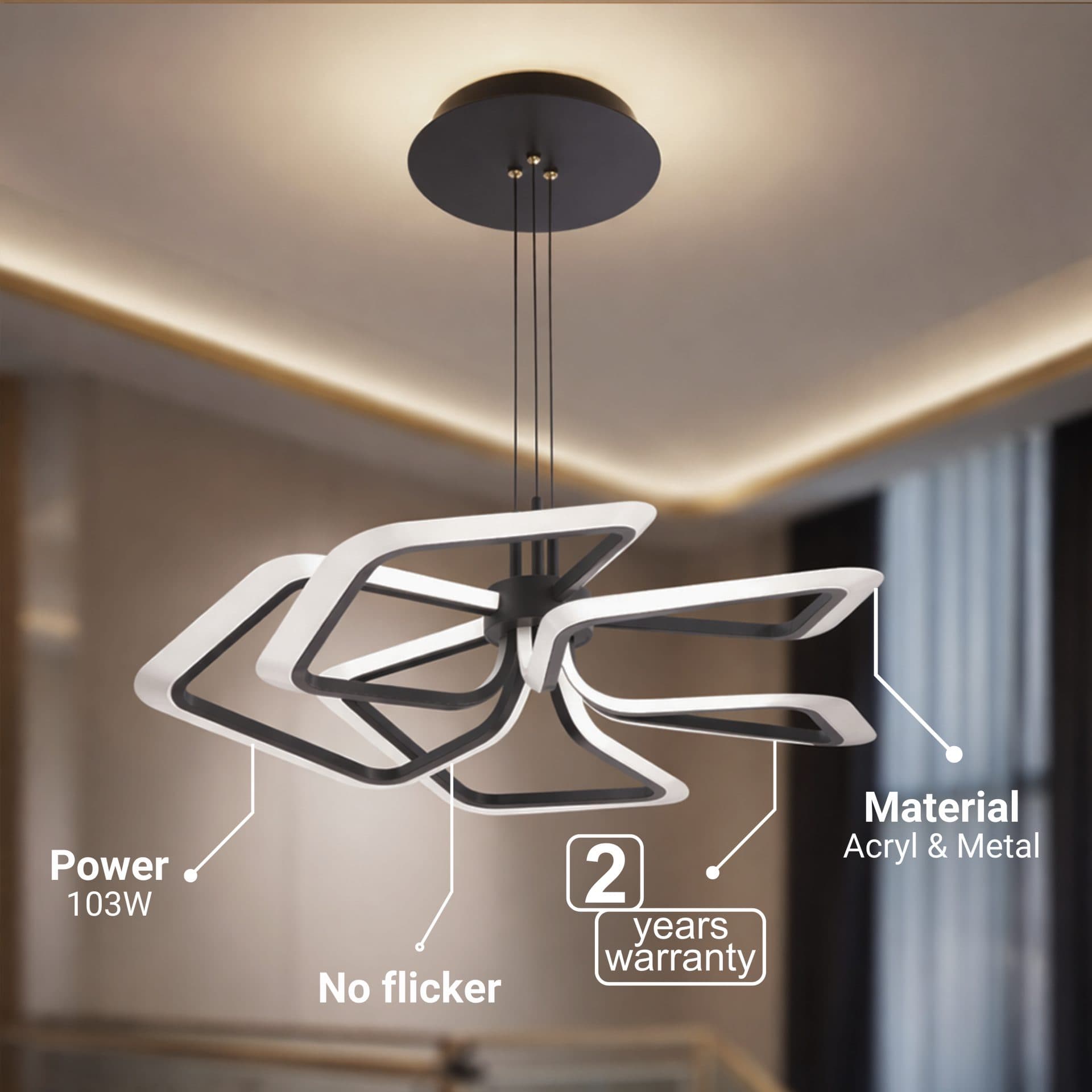 Lustra LED suspendata Flippy 103W 5 Patrate Negru — imagine 15