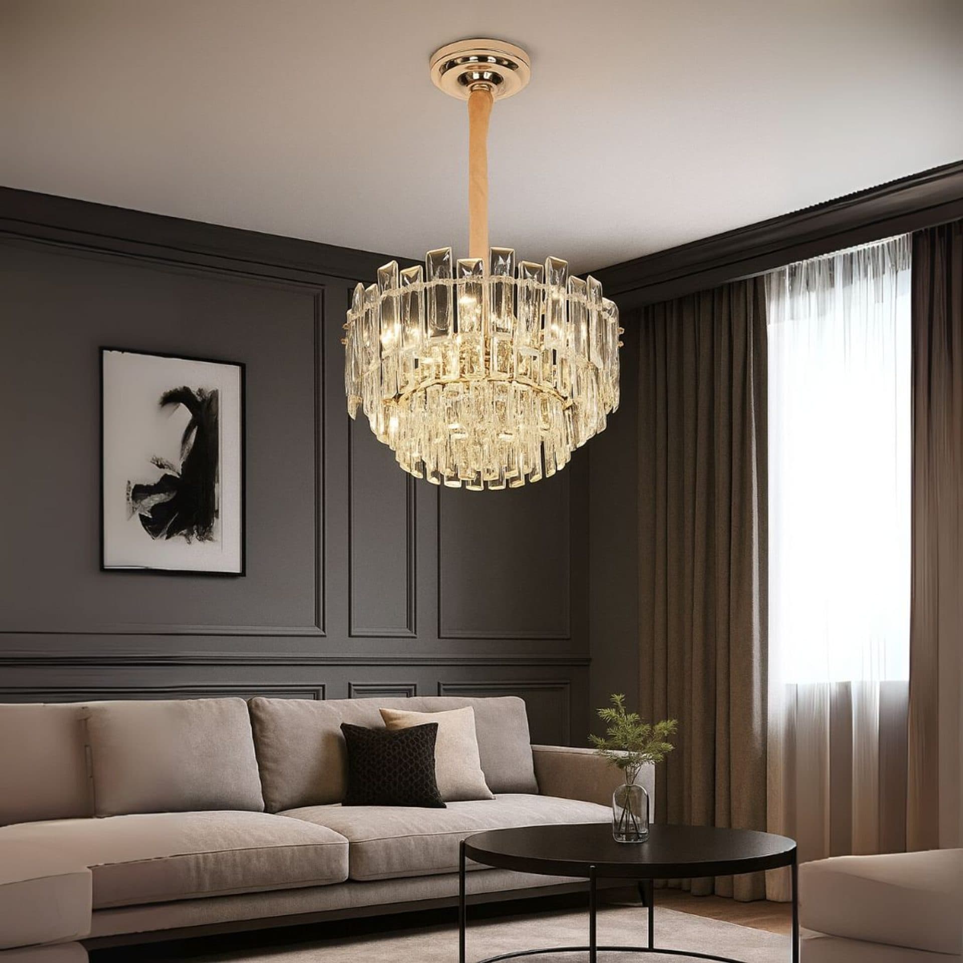 Candelabru Cristal Auriu 9x E14 — imagine 1