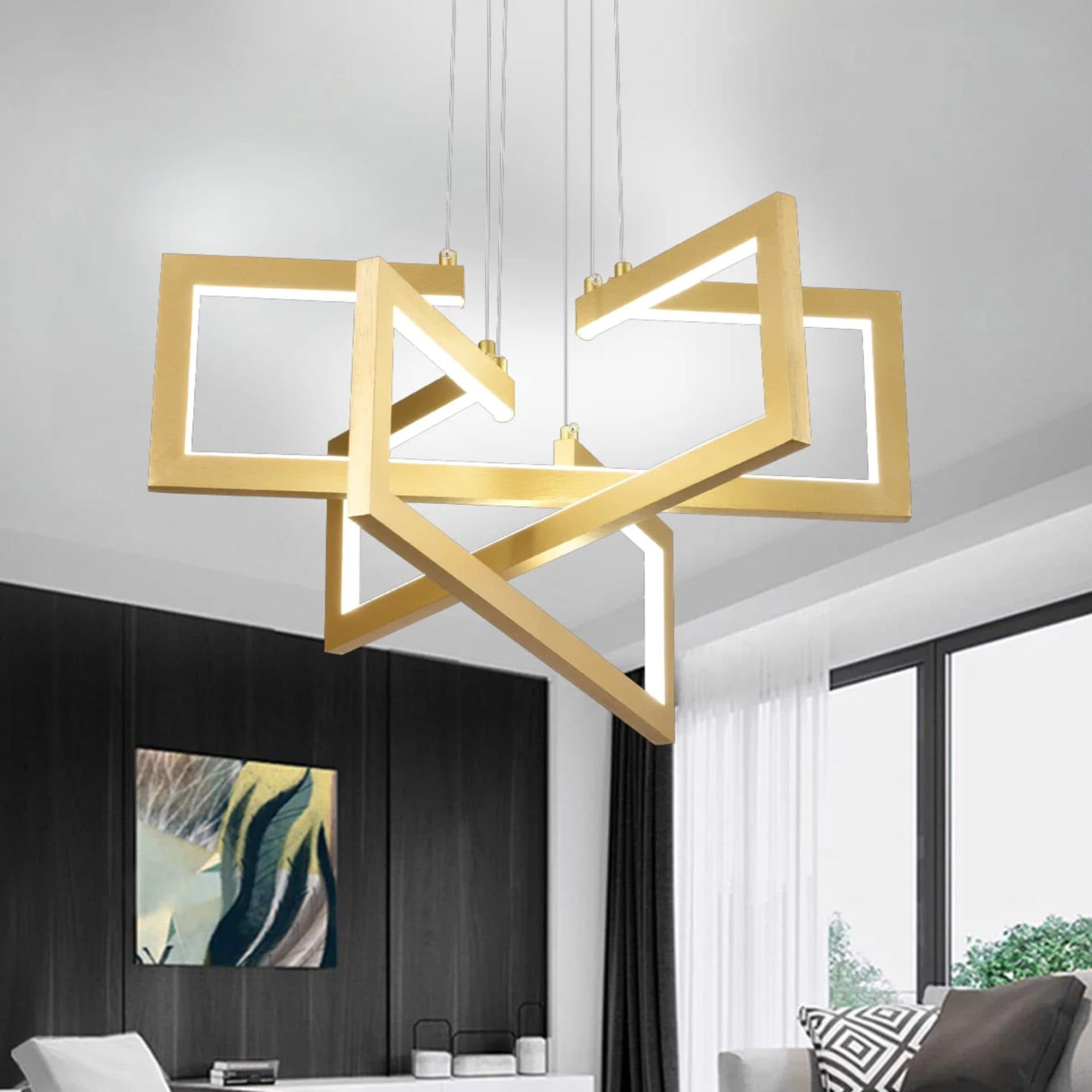 Lustra LED suspendata 71W, 3 elemente, finisaj auriu, dimabila, telecomanda — imagine 1