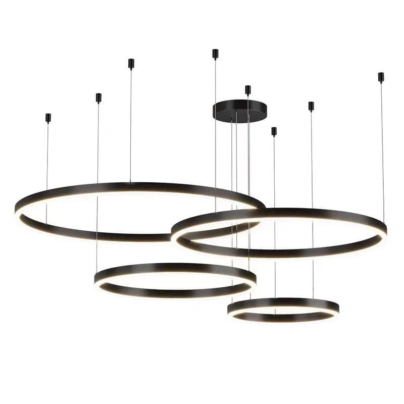 Lustra LED suspendata cu telecomanda 139W, 4 Cercuri, lumina Rece/Calda/Neutra, Dimabila, Negru, Inaltime Reglabila — imagine 2