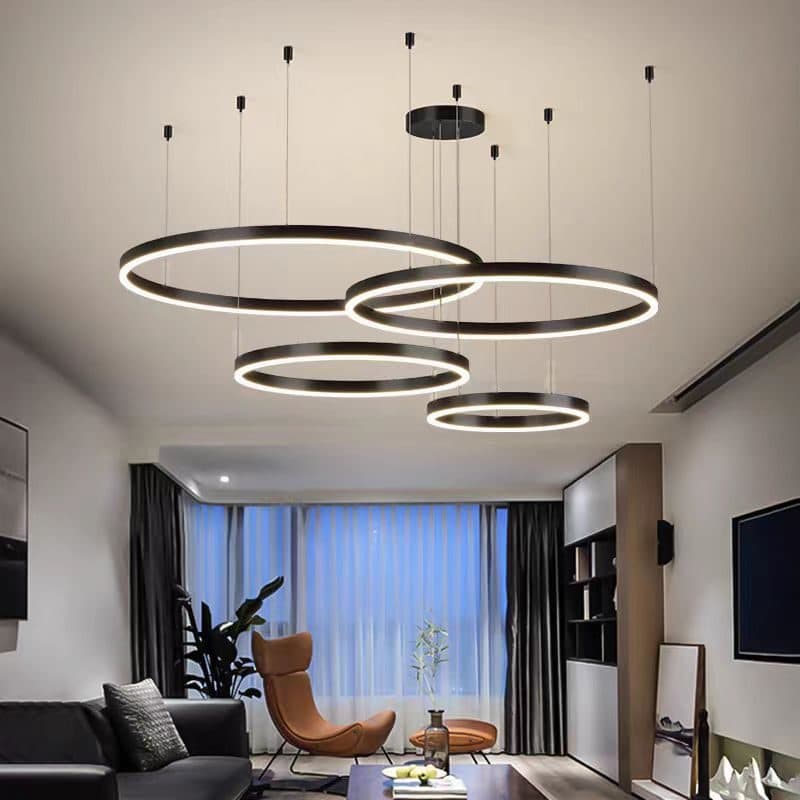 Lustra LED suspendata cu telecomanda 139W, 4 Cercuri, lumina Rece/Calda/Neutra, Dimabila, Negru, Inaltime Reglabila — imagine 3