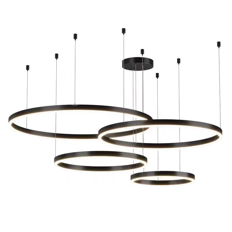 Lustra LED suspendata cu telecomanda 139W, 4 Cercuri, lumina Rece/Calda/Neutra, Dimabila, Negru, Inaltime Reglabila — imagine 4