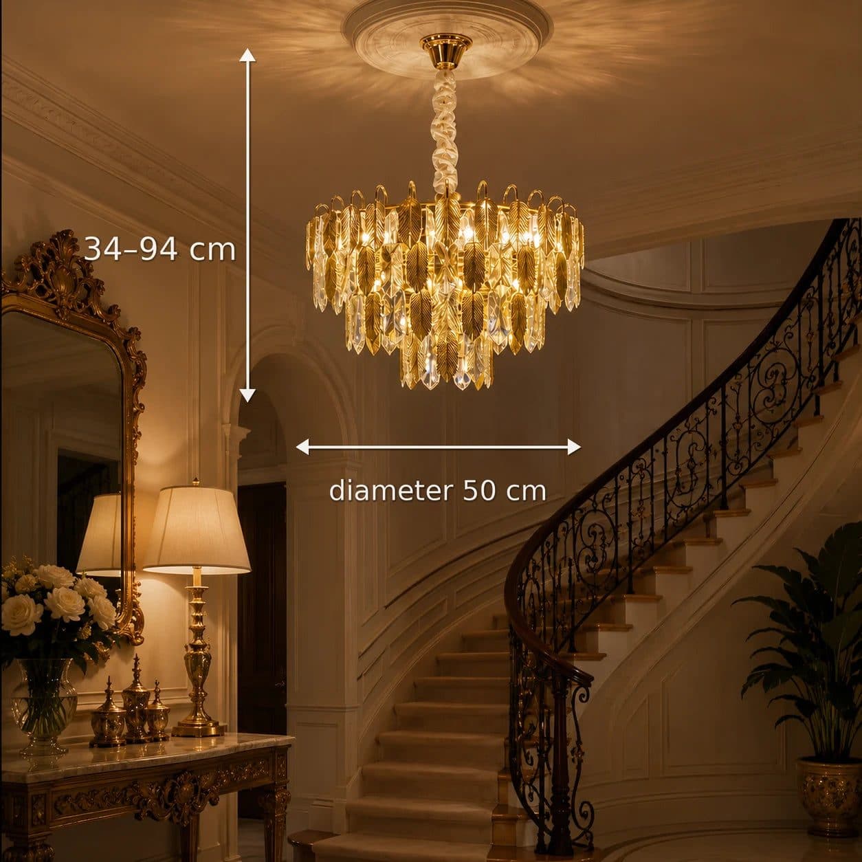 Candelabru Cristal Flippy 8x E14 Diametru 50cm Auriu Lucios Inaltime Reglabil — imagine 8
