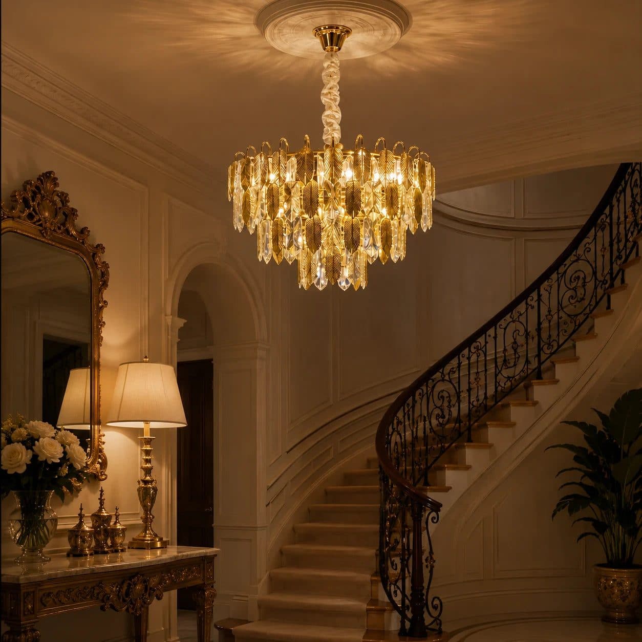 Candelabru Cristal Flippy 8x E14 Diametru 50cm Auriu Lucios Inaltime Reglabil — imagine 11