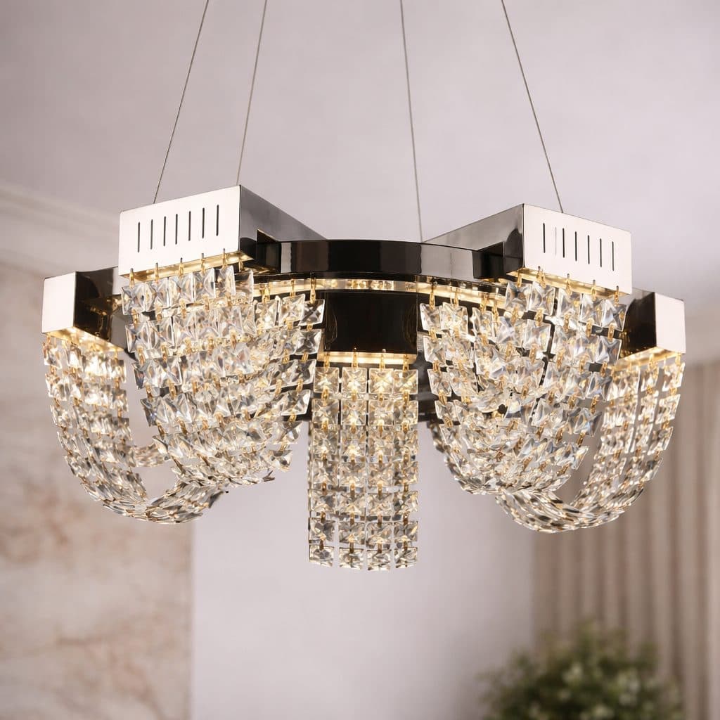 Candelabru LED Cristal 15W, Diametru 50cm, Crom Lucios, Inaltime Reglabila — imagine 11