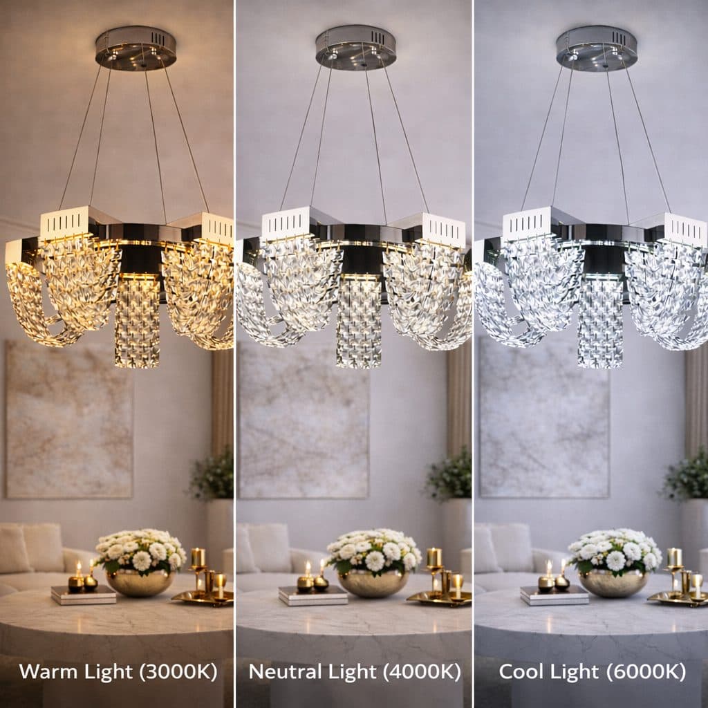 Candelabru LED Cristal 15W, Diametru 50cm, Crom Lucios, Inaltime Reglabila — imagine 12