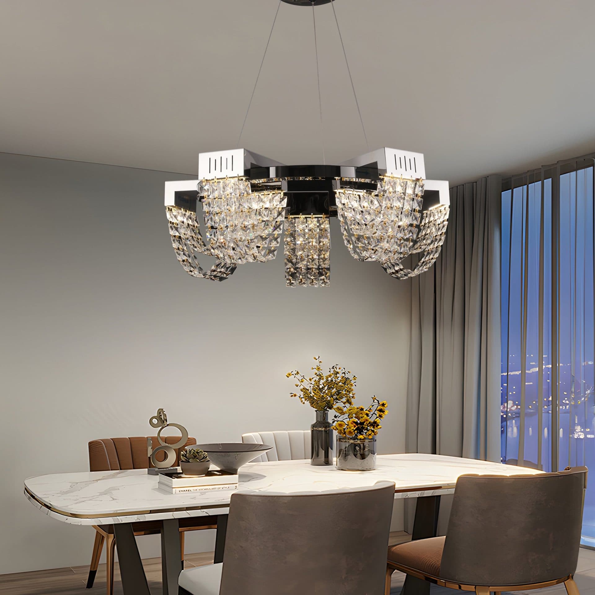 Candelabru LED Cristal 15W, Diametru 50cm, Crom Lucios, Inaltime Reglabila — imagine 14