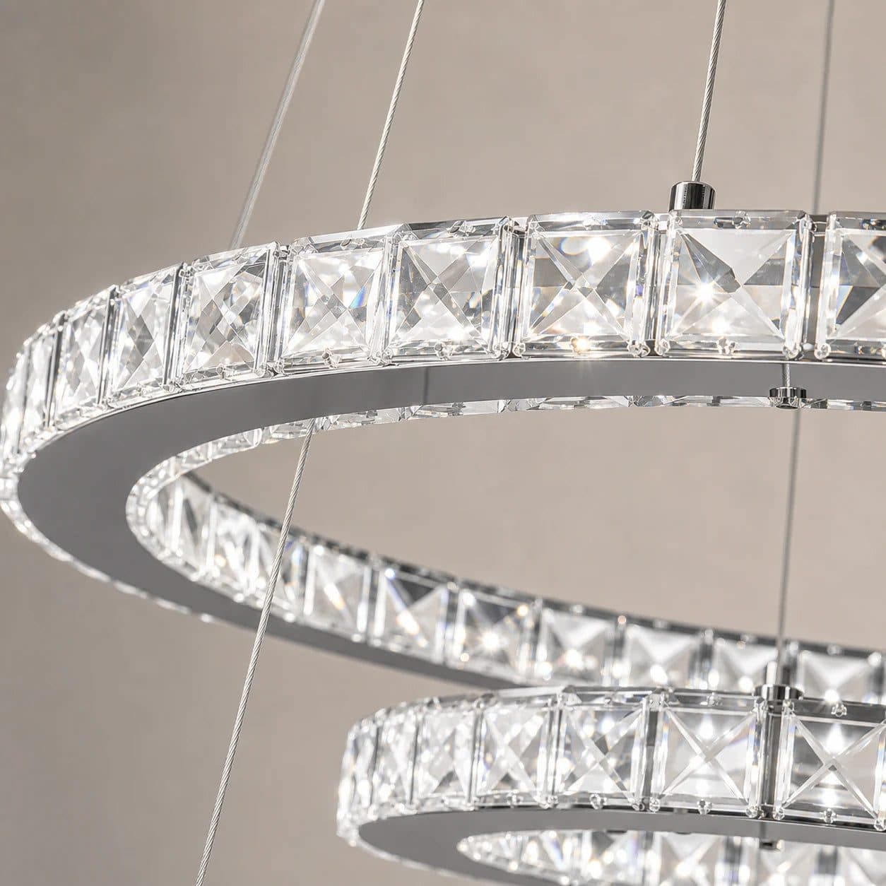 Lustra LED suspendata PRISM LUMORA 63W, 3 Cercuri, Crom Lucios, Inaltime Reglabila, cu Telecomanda — imagine 7