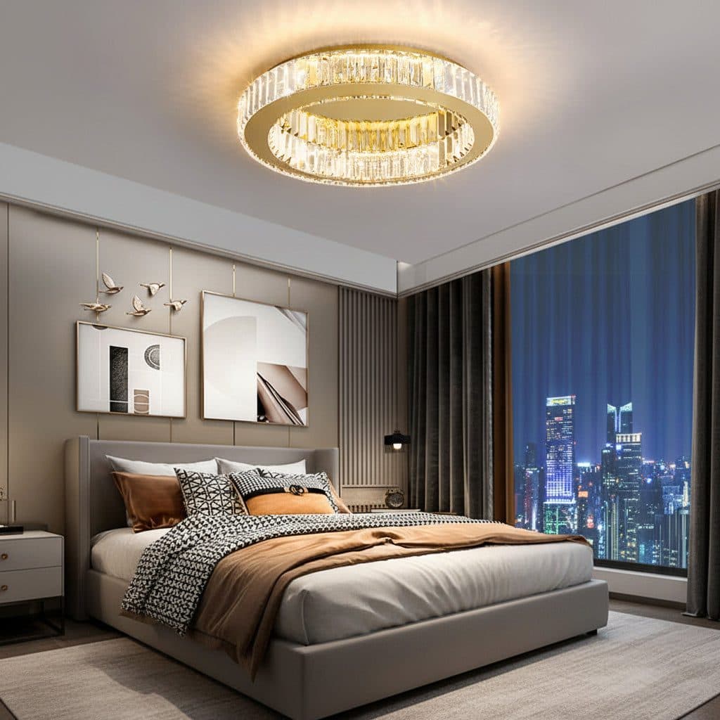 Lustra LED Flippy 18W 30cm Cerc Auriu Dimabila cu Telecomanda si Cristal — imagine 1