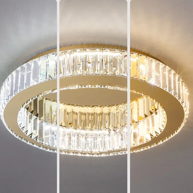 Lustra LED Flippy 18W 30cm Cerc Auriu Dimabila cu Telecomanda si Cristal — imagine 3
