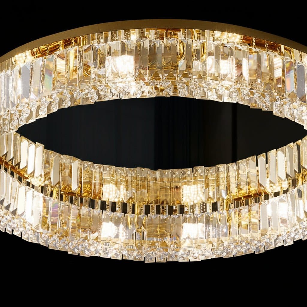 Lustra LED Flippy 18W 30cm Cerc Auriu Dimabila cu Telecomanda si Cristal — imagine 5