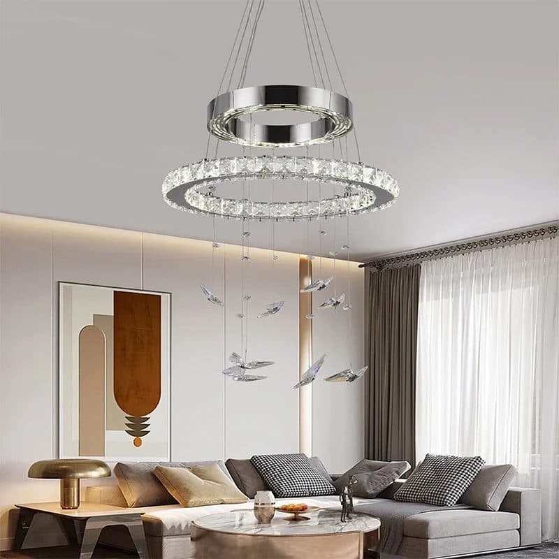 Lustra LED suspendata Flippy 36W 2 Cercuri Crom Lucios Dimabila Inaltime Reglabila — imagine 1