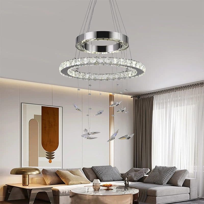 Lustra LED suspendata Flippy 36W 2 Cercuri Crom Lucios Dimabila Inaltime Reglabila — imagine 3