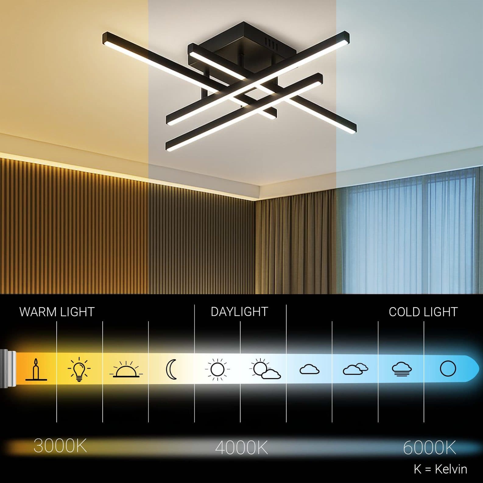 Lustra LED Flippy Liniara 52W Negru — imagine 4