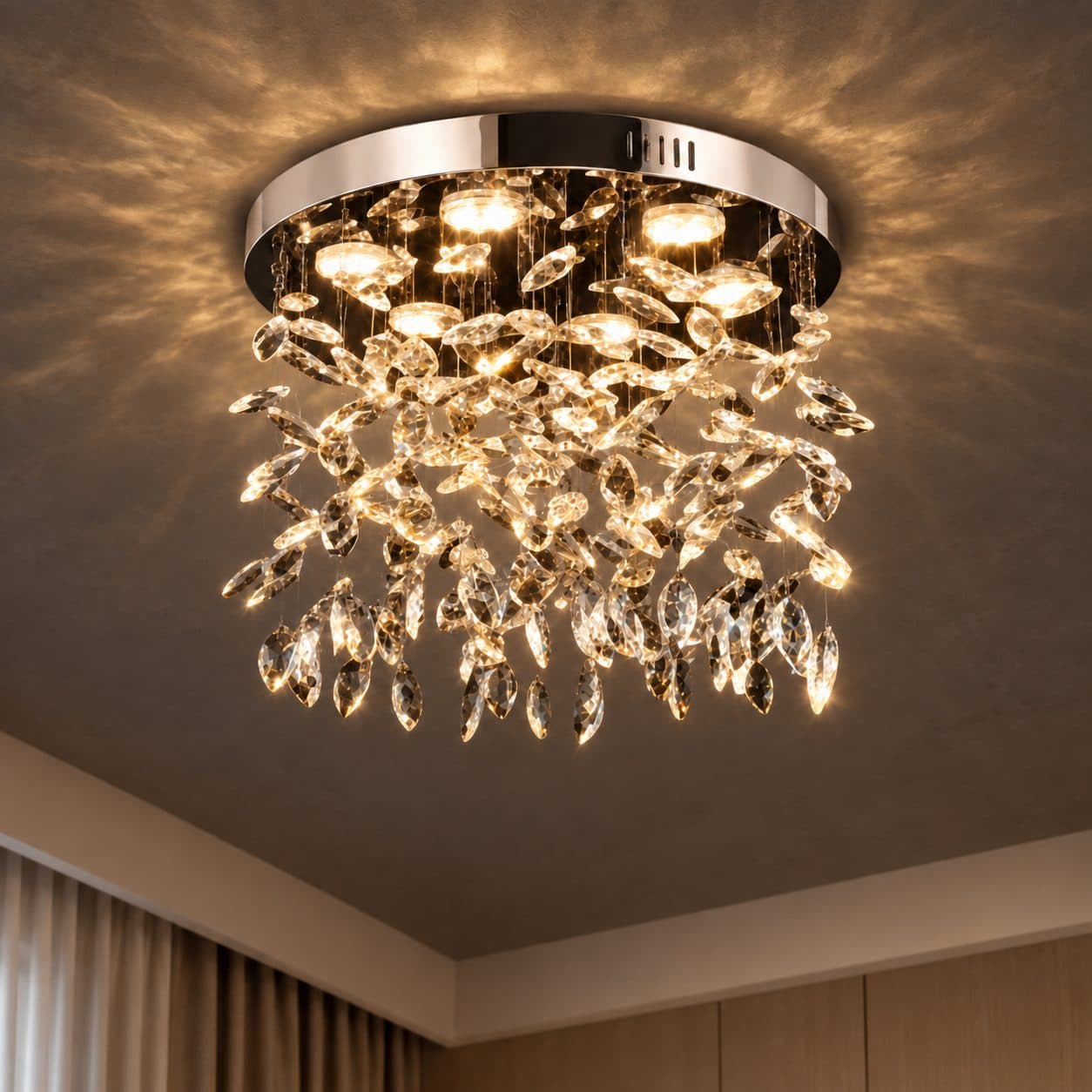 Candelabru LED Cristal Rotund, 22W, Lumina Rece/Calda/Neutra, Crom Lucios — imagine 1