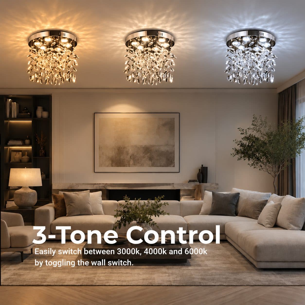 Candelabru LED Cristal Rotund, 22W, Lumina Rece/Calda/Neutra, Crom Lucios — imagine 2