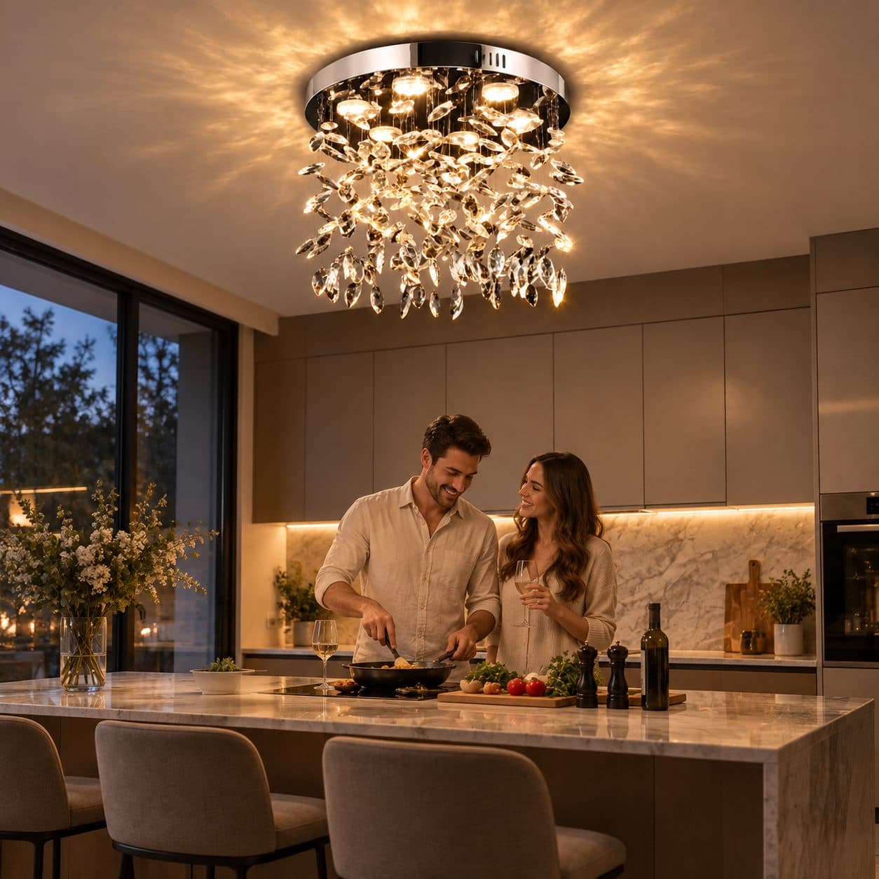 Candelabru LED Cristal Rotund, 22W, Lumina Rece/Calda/Neutra, Crom Lucios — imagine 5