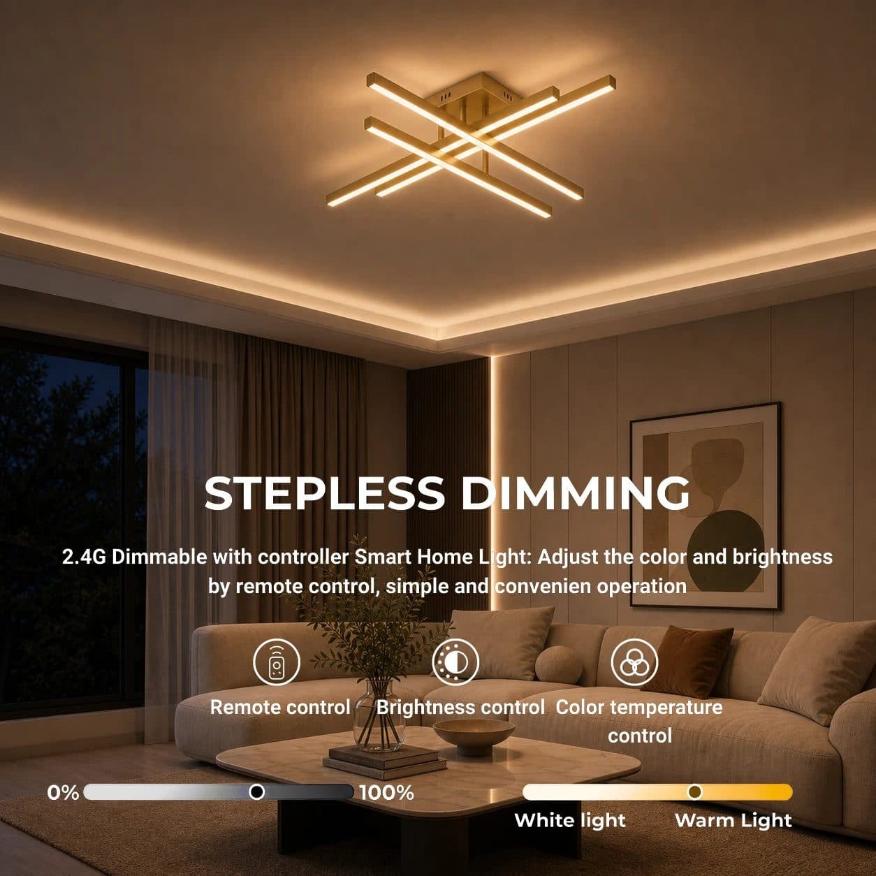 Lustra LED Flippy 53W Telecomanda Dimabila Auriu — imagine 5