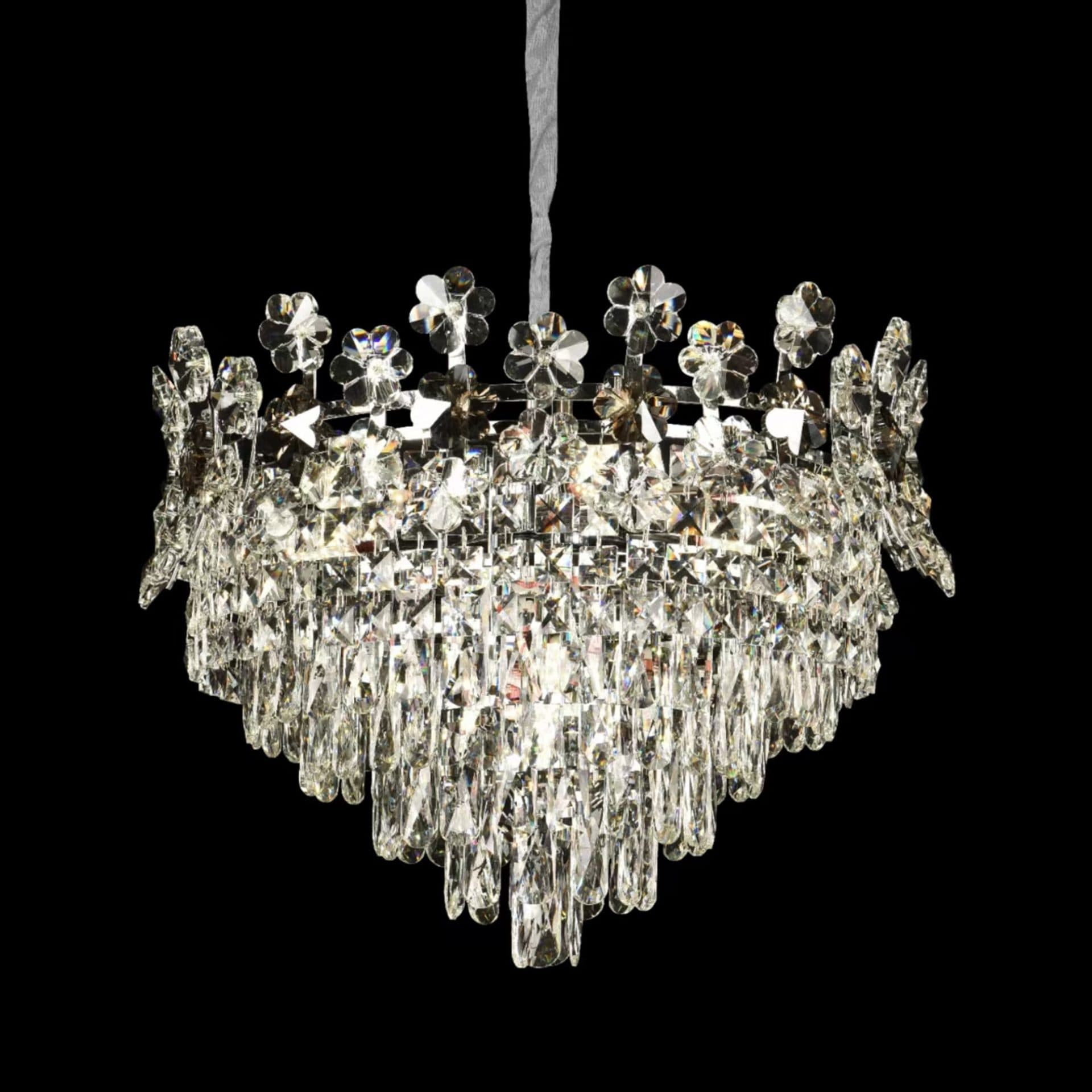 Candelabru Cristal Flippy 9x E14 Diametru 50cm Crom Lucios Inaltime Reglabila — imagine 1