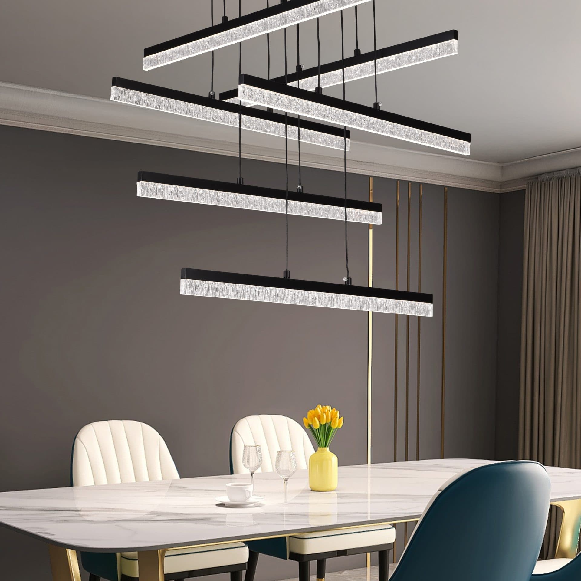 Lustra LED Suspendata Flippy 6 elemente 82W 3000/4000/6000K Negru Inaltime Reglabila — imagine 2