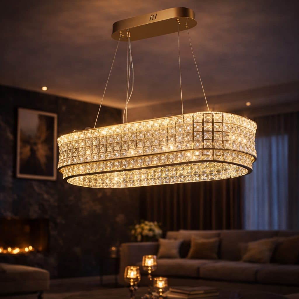 Lustra LED Flippy cu Telecomanda, Cristal si Metal, 72W, Dimabila, Inaltime Reglabila — imagine 5