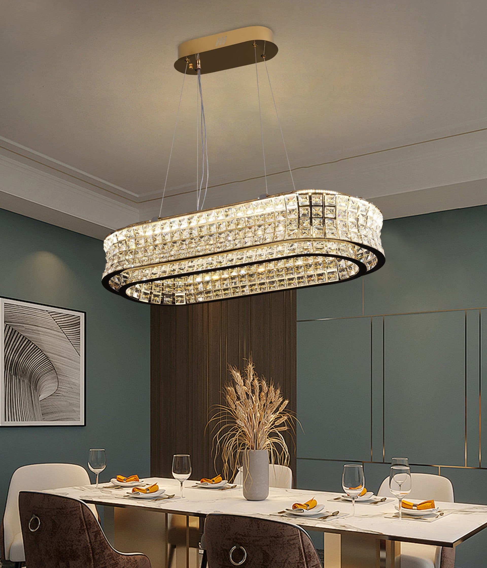 Lustra LED Flippy cu Telecomanda, Cristal si Metal, 72W, Dimabila, Inaltime Reglabila — imagine 7