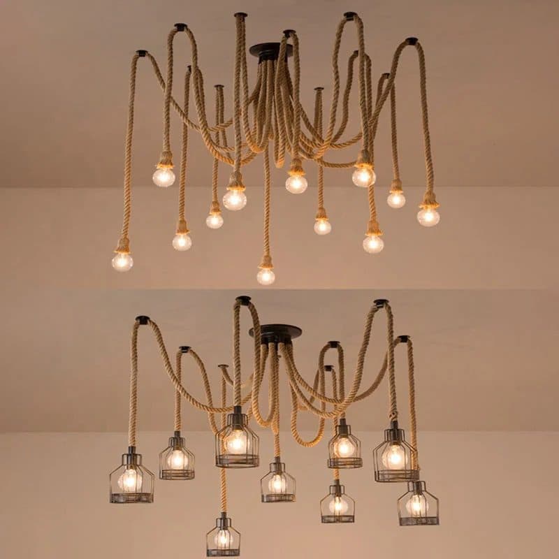 Lustra Pendul Vintage Flippy LV121/10BK, 10x E27, Rustic, Sfoara si Metal, Suport Negru — imagine 1