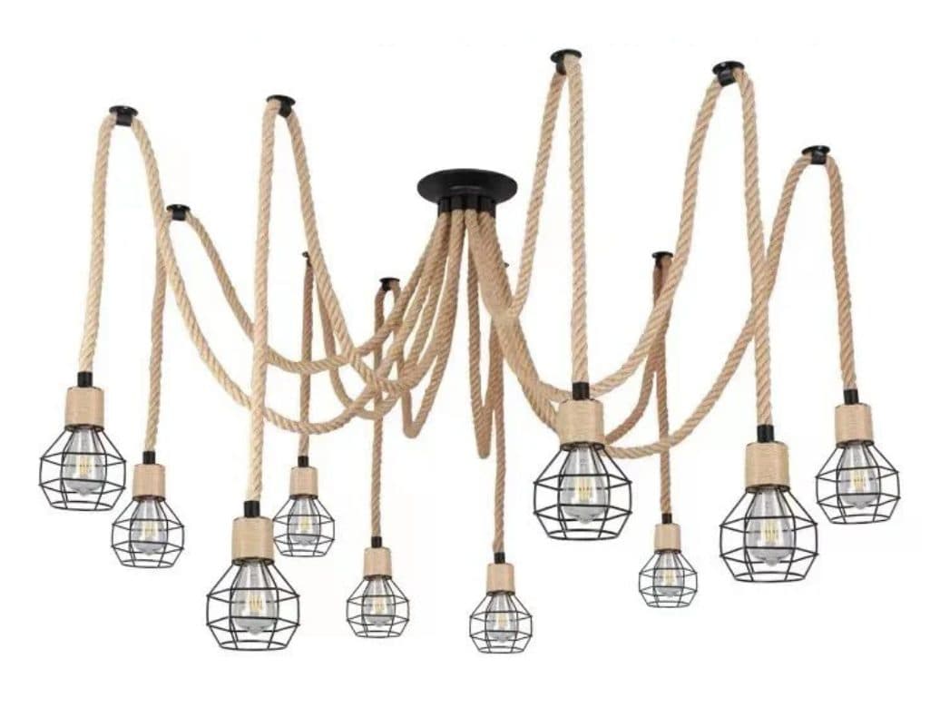 Lustra Pendul Vintage Flippy LV121/10BK, 10x E27, Rustic, Sfoara si Metal, Suport Negru — imagine 3