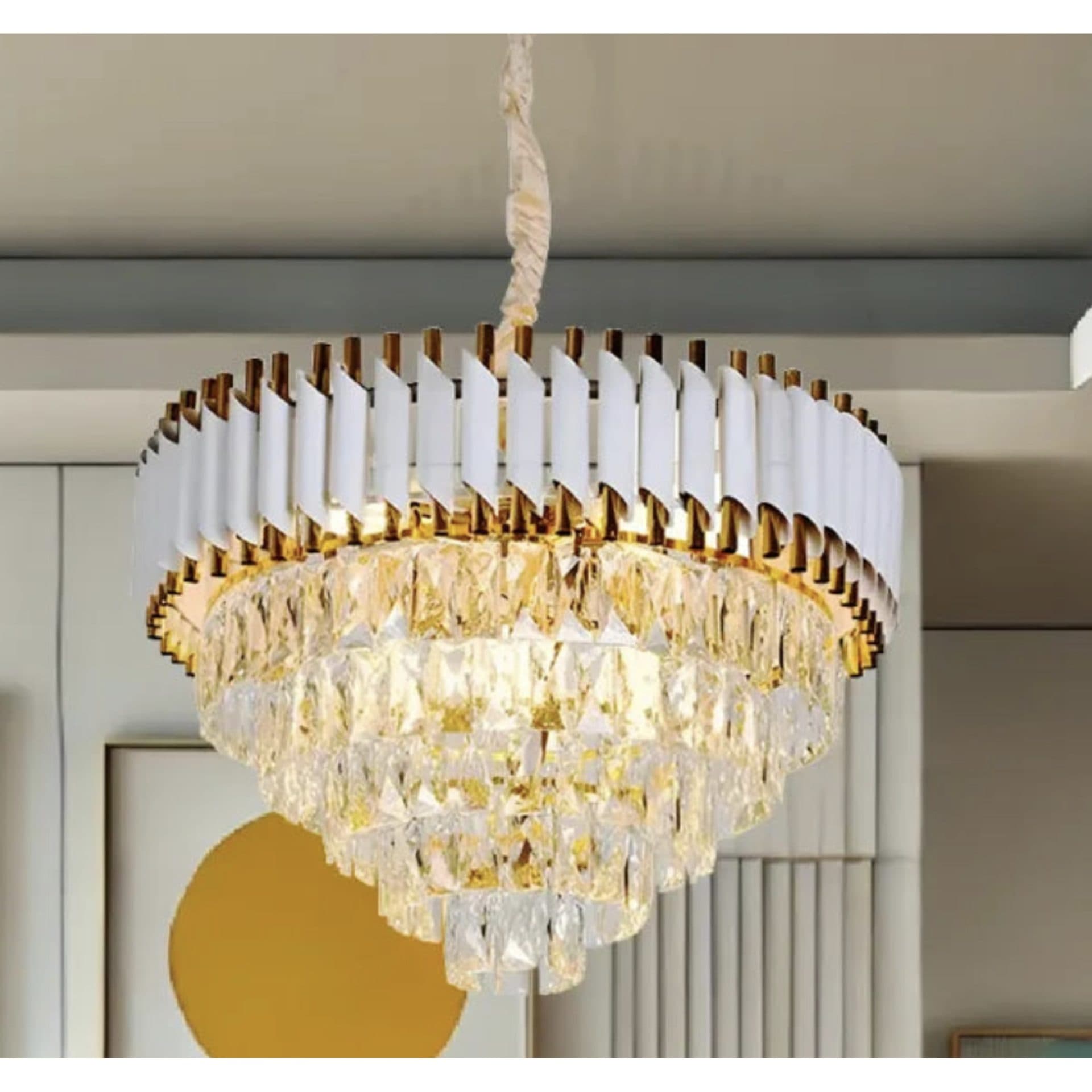 Candelabru Flippy Cristal VERSAILLES Supremo 12x E14 Diametru 80cm Auriu Lucios si Alb Inaltime Reglabila — imagine 2