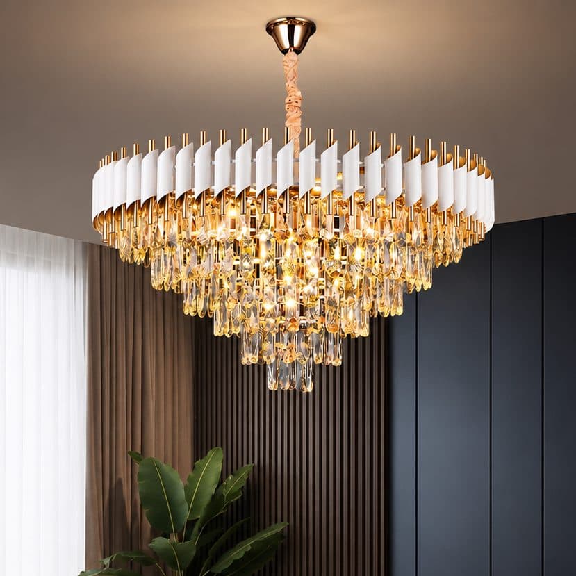 Candelabru Flippy Cristal VERSAILLES Supremo 12x E14 Diametru 80cm Auriu Lucios si Alb Inaltime Reglabila — imagine 3