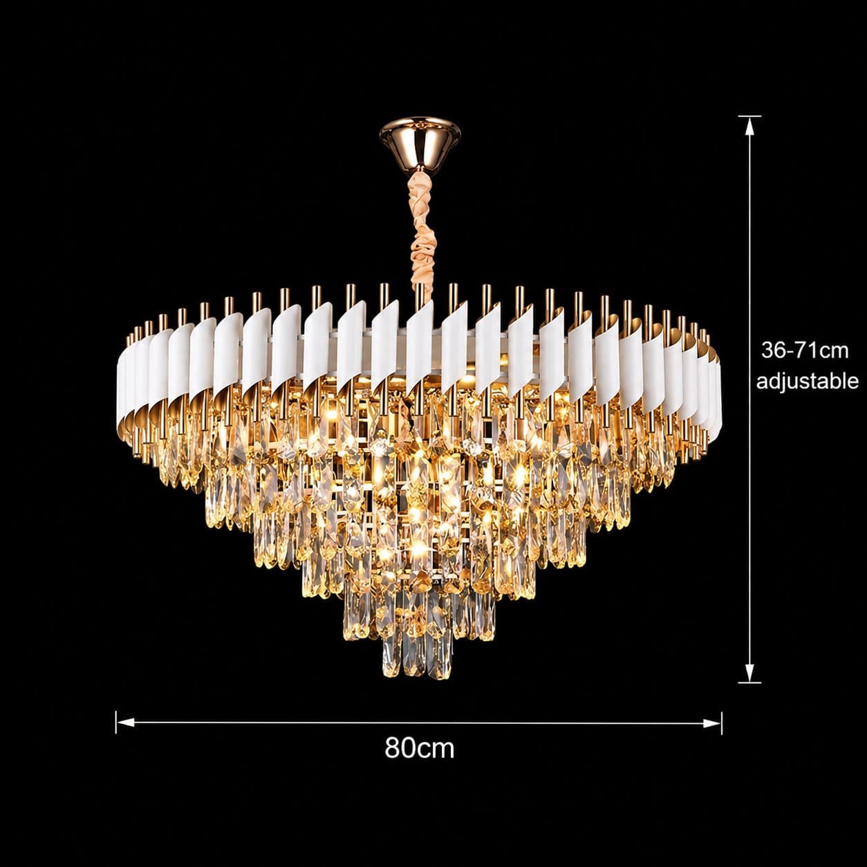 Candelabru Flippy Cristal VERSAILLES Supremo 12x E14 Diametru 80cm Auriu Lucios si Alb Inaltime Reglabila — imagine 8
