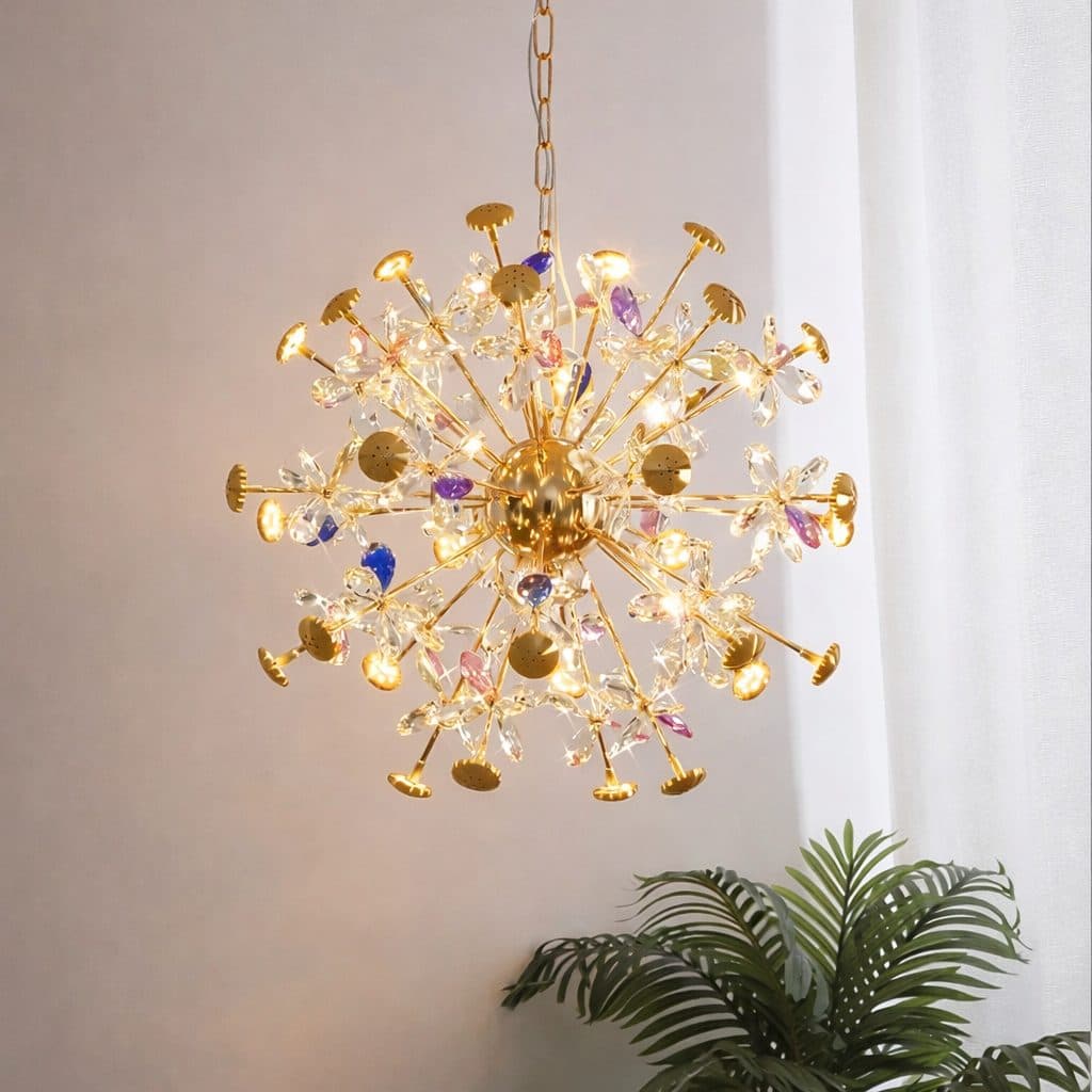 Candelabru Flippy Modern cu Cristal, 32xG4, Auriu si Cristale, 54.5cm, Inaltime Reglabila — imagine 11