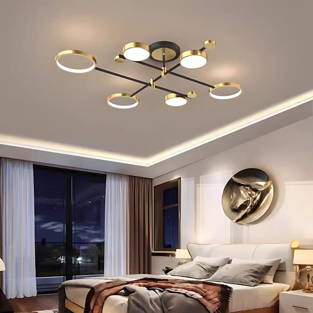 Lustra LED cu Telecomanda MARIA 6 Elementele 31W Auriu si Negru — imagine 1