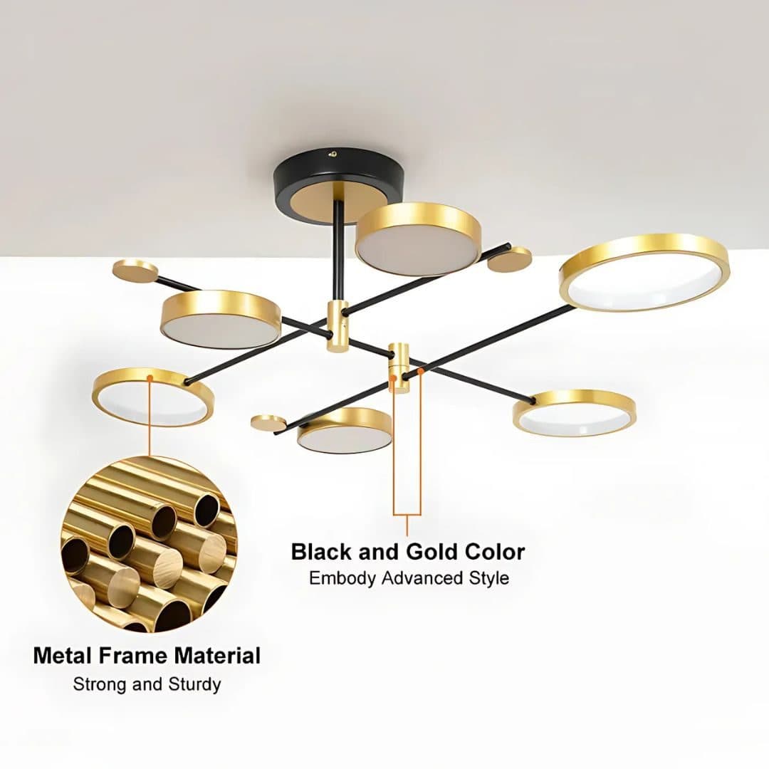 Lustra LED cu Telecomanda MARIA 6 Elementele 31W Auriu si Negru — imagine 3